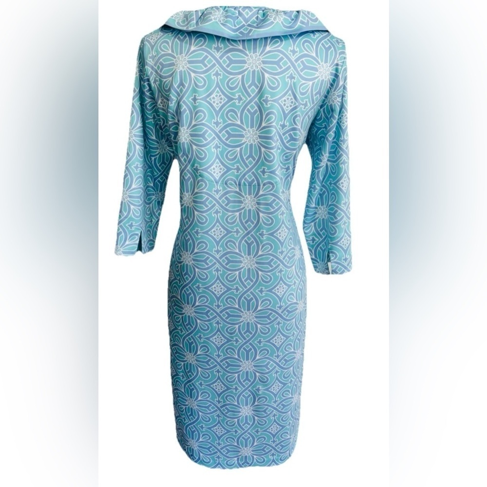 Gretchen Scott Jersey Ruffneck Dress Size S Piazza Blue Print Preppy Women’s - Picture 8 of 9